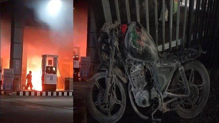MOTOR TERBAKAR - Tangkap layar rekaman CCTV satu unit motor milik Haryano terbakar terbakar setelah mengisi BBM di SPBU Rahmat Plaju jalan Kapten Abdullah, Talang Putri, Kec, Plaju, Kota Palembang, Sumatera Selatan. Tiba-tiba muncul percikan api saat motor dihidupkan pada Rabu (9/4/2025) pukul 18.15 WIB. Plaju Plaju sudah menyelidiki hal ini dan terungkap penyebabnya.