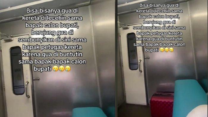 Kolase foto penumpang yang disembunyikan di ruang crew kereta api karena dilecehkan oleh calon bupati.