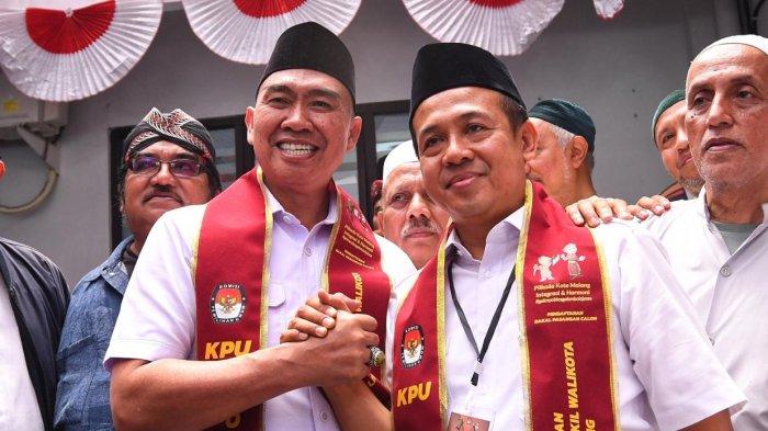 M Anton dan Dimyati Ayatullah saat mendaftar di Kantor KPU Kota Malang, Jawa Timur, Rabu (28/8/2024).