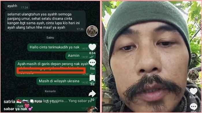 MOHON MAAF - Mantan prajurit Marinir TNI Angkatan Laut (AL) yang bergabung dengan pasukan bayaran Rusia, Satria Arta Kumbara, dalam postinganya di TikTok Minggu (20/7/2025), meminta maaf dan memohon pertolongan Presiden Prabowo untuk mengakhiri kontraknya dengan Kementerian Pertahanan Rusia. Dia juga memposting screenshot percakapan dengan anaknya di Indonesia (kiri). (Kolase/SRIPOKU.COM)