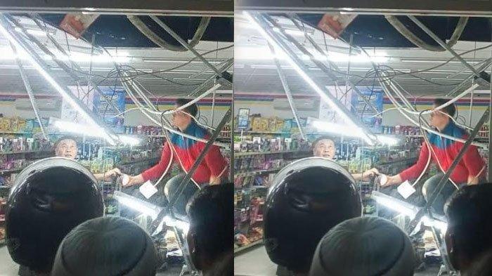 Maling di minimarket Gresik bobol plafon jatuh 3 kali