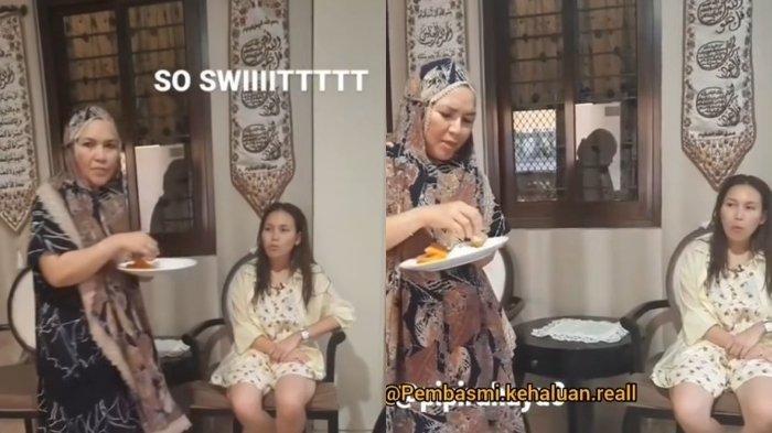 Momen Ayu Ting Ting makan masih disuapi umi Kalsum