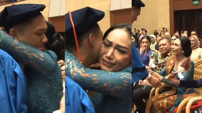 Momen Kris Dayanti diberi bunga oleh Azriel dan dipeluk putranya