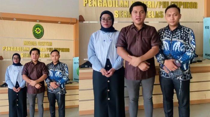 Norma Risma dan kedua pengacaranya di Pengadilan Negeri Serang