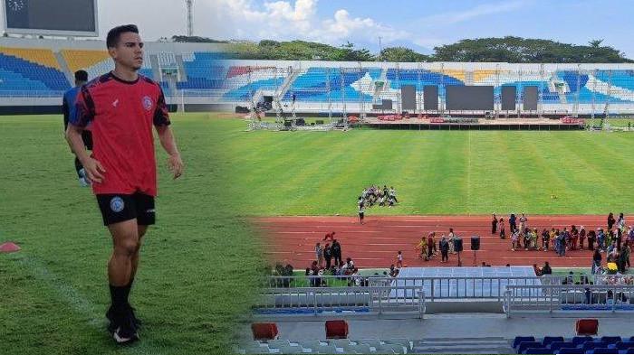 HOMEBASE AREMA FC -  Suasana persiapan penutupan Porprov Jatim 2025 di Stadion Kanjuruhan, Kabupaten Malang (KANAN). Valdeci Moreira (kiri) saat melakukan jogging di Stadion Kanjuruhan Kabupaten Malang, Kamis (26/6/2025). Selain Stadion Kanjuruhan Malang yang akan jadi homebase utama di Super League 2025-2026, Arema FC memiliki opsi venue lain. 