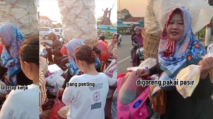 Orang-orang antre beli kerupuk dagangan Herlina