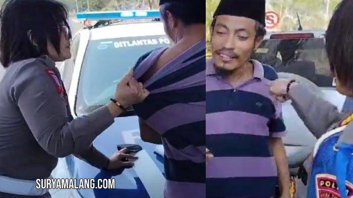 POLWAN VIRAL - Kanit PJR 8 Jatim Suramadu, AKP Farida Ariyani berupaya menarik baju pengemudi Suzuki Vitara yang bertindak arogan saat ditilang di pintu masuk Jembatan Suramadu sisi Bangkalan, Pulau Madura, Senin (4/9/2023) siang.