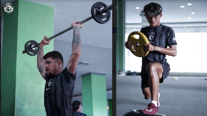 Pemain Arema FC saat menjalani latihan Gym di Universitas Brawijaya Sport Center pada Jumat (16/2/2024).