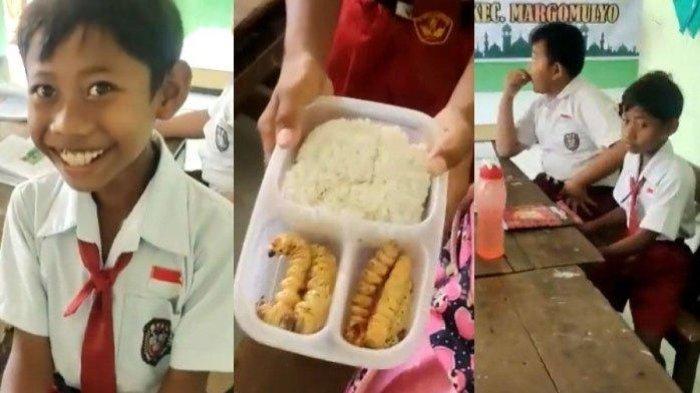 Penampakan bekal lauk ulat sagu yang dibawa siswa sd 1