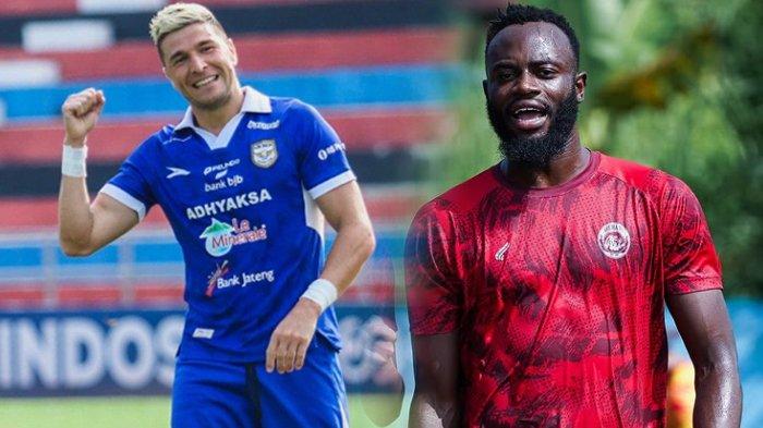 TRANSFER PEMAIN AREMA - Striker Arema FC, Charles Lokolingoy (KANAN) ketika berlatih di ARG soccerfield, kini Ia hengkang setelah kompetisi Liga 1 2024-2025 berakhir. Pemain Liga 2 2024-2025 milik Adhyaksa FC, Aleksa Andrejic (KIRI) dikaitkan dengan Arema FC sebagai pengganti  Charles Lokolingoy di bursa transfer untuk Liga 1 2025-2026.