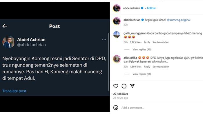 Postingan Abdel Achrian tentang Komeng