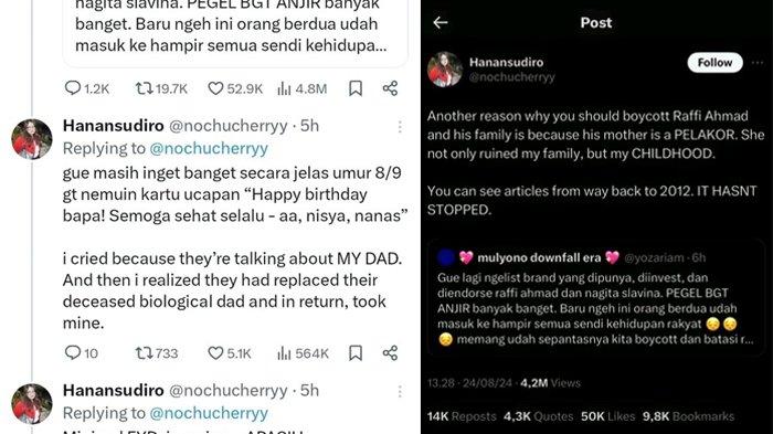 Postingan Hanan tentang dugaan perselingkuhan ayahnya dan Amy Qanita