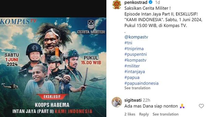 Postingan Kostrad tentang program Cerita Militer ada Lettu Fardhana calon suami Ayu Ting Ting