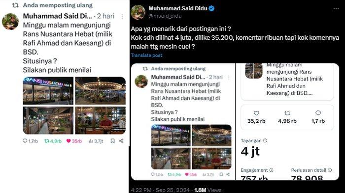 Postingan mantan Sekretaris Kementerian BUMN, Muhammad Said Didu
