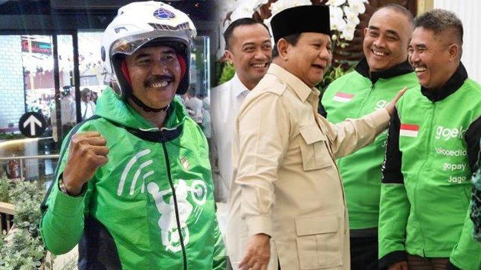 THR OJOL 2025 - Presiden Prabowo Subianto  memegang pundak Mulyono (KANAN), driver Gojek 001  Mulyono di Istana Merdeka, Jakarta, Senin (10/3/2025).  Mulyono (KIRI) usai menghadiri pelatihan safety riding, di AEON Mall Jakarta Garden City, Cakung, Jakarta Timur (6/1/2019). Kini Mulyono bisa bertemu Prabowo Subianto dalam pembahasan THR ojol 2025.