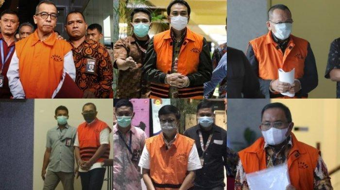(Kiri-kanan) Daftar mantan pejabat diduga terlibat praktik setoran pungli (pungutan liar) ke petugas di Rutan KPK. Di antaranya mantan Direktur Utama PT Garuda Indonesia, Emirsyah Satar; eks Wakil Ketua DPR, Muhammad Azis Syamsudin RI; eks Sekretaris Mahkamah Agung (MA), Nurhadi; mantan Direktur Utama Perusahaan Umum Daerah (Perumda) Pembangunan Sarana Jaya, Yoory Corneles Pinontoan; eks Wakil Ketua DPRD Jawa Timur, Sahat Tua Simanjuntak; dan mantan Bupati Musi Banyuasin, Dodi Reza Alex Noerdin.