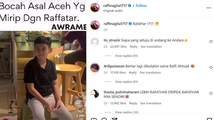Raffi Ahmad mengunggah video Akif yang mirip Rafathar