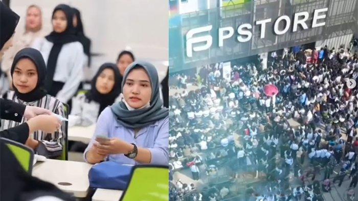 Ratusan pelamar kerja antre di depan toko HP