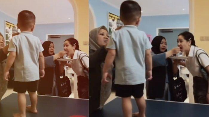 Rayyanza alias Cipung melihat Nagita Slavina disuapi Lala pakai tangan 1
