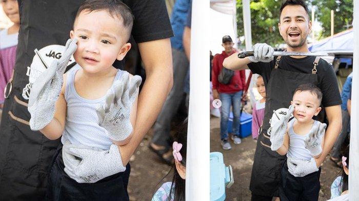 Rayyanza ikut membantu Raffi Ahmad potong daging kurban