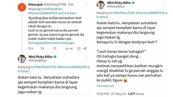 Rizky Billar membalas komentar netizen yang menuduhnya membuat Lesti Kejora kurus