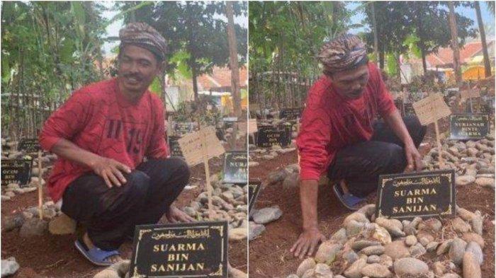 Satria sedang menunjukkan makam jasad yang masih utuh ketika dipindahkan