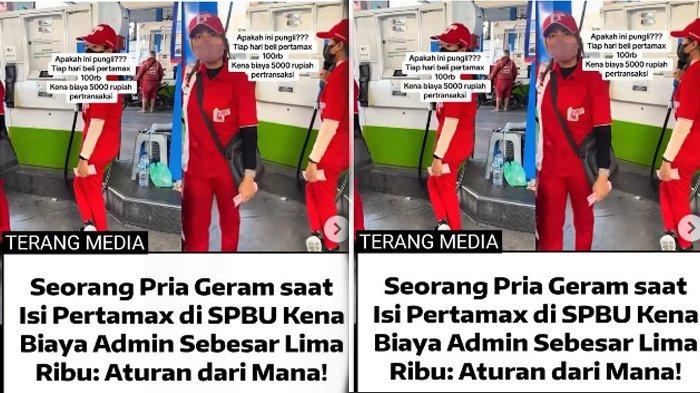 Tangkapan layar menunjukkan dua petugas SPBU di Denpasar melayani driver pembeli BBM jenis Pertamax. Namun, pembeli geram lantaran dikenai biaya admin Rp 5 ribu.