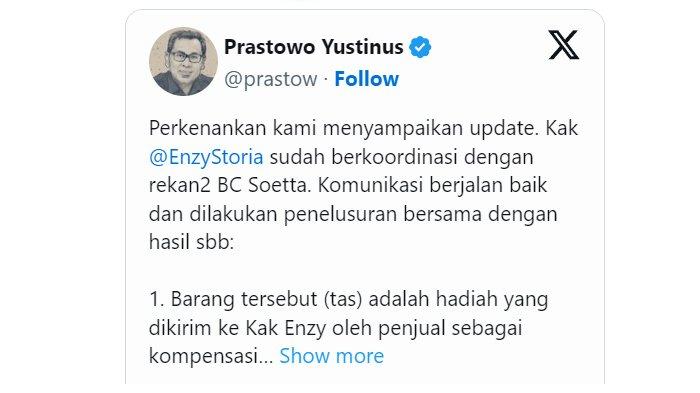 Stafsus Menkeu Yustinus Prastowo menjawab keluhan dan pertanyaan Enzy Storia