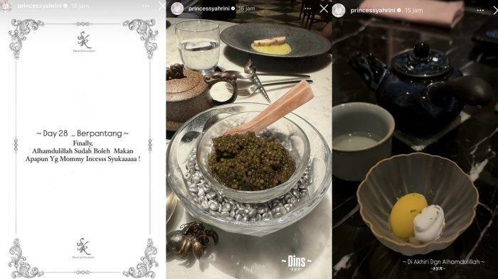  Syahrini akhirnya selesai menjalani masa berpantang. Kini bisa makan enak di restoran lagi. (Instagram princessyahrini)