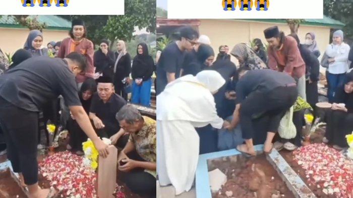 Syifa sempat pingsan di pemakaman (kanan)