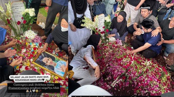 Tamara Tyasmara menangis di makam anaknya, Dante 1