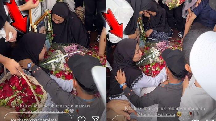 Tamara Tyasmara menangis di makam anaknya, Dante