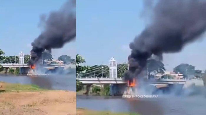 Tampak dari jauh jembatan Brawijaya Kota Kediri terbakar ternyata bagian ornamen