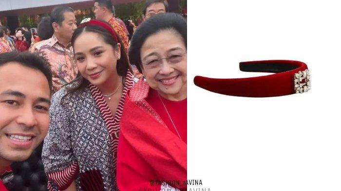Tampak dekat, bando Nagita Slavina pose bersama Megawati