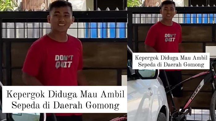 Tampak pria berbaju merah diduga hendak maling sepeda