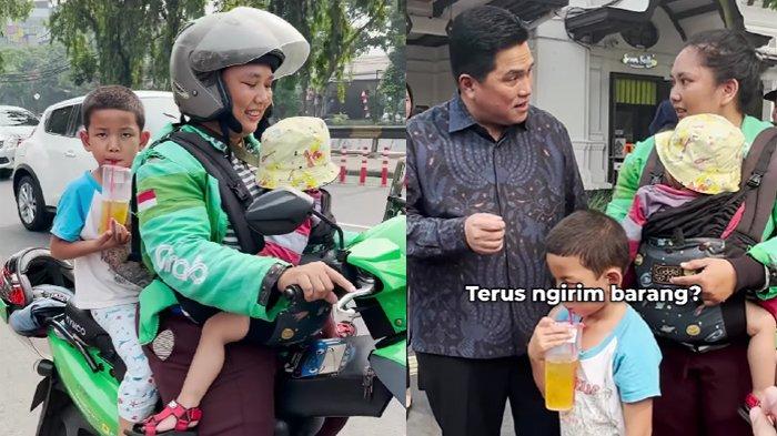 Tangis Driver Ojol Wanita Diberi Motor Erick Thohir, Niatnya Cuma Foto, Bawa 2 Anak Balita Ngojek