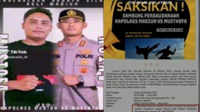 Tantangan duel itu bertajuk 'Sambung Persaudaraan' di Mapolres Madiun tepat di Hari Sumpah Pemuda, Sabtu (28/10/2023). (TikTok)