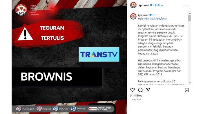 Teguran KPI untuk Brownis atas penampilan Ivan Gunawan