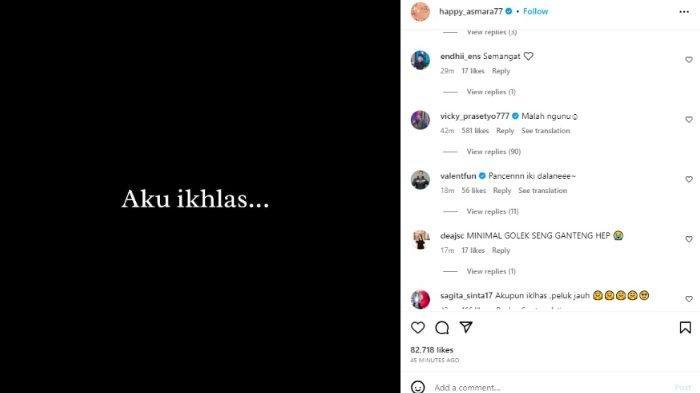 Unggahan Happy Asmara, Sabtu (8/7/2023), tak lama setelah mengomentari foto nikah Denny Caknan dan Bella Bonita. (Instagram @happy_asmara77)