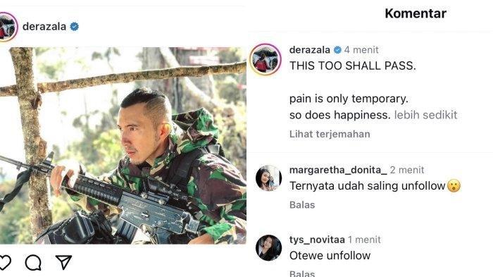 Unggahan Lettu Fardhana usai dicampakkan Ayu Ting Ting. (Instagram derazala)