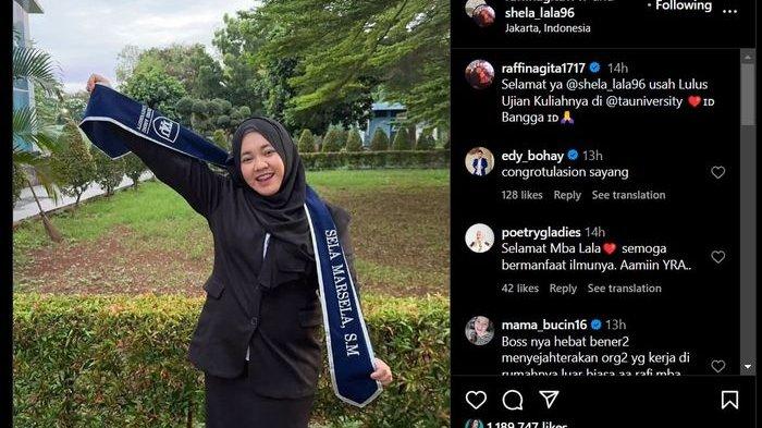 Unggahan Raffi Ahmad yang memperlihatkan Mbak Lala lulus kuliah (Instagram/raffinafita1717)