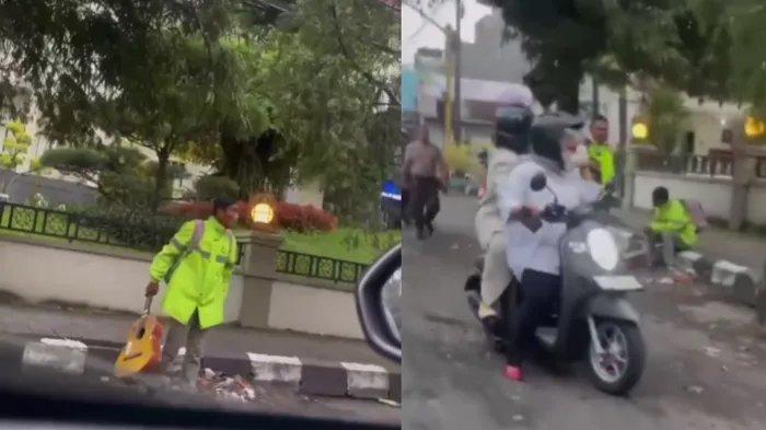 Viral Pria Pukul Pengendara Motor Pakai Gitar di Depan Pabrik Gula Kebonagung