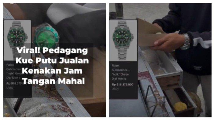 Viral abang tukang kue putu pakai jam Rolex saat jualan (Tiktok @beruanggetar)