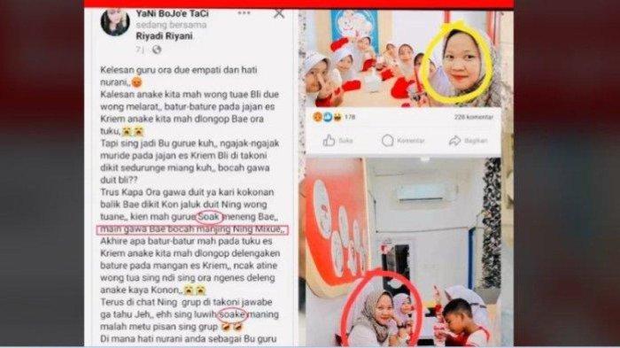 Viral unggahan seorang wali murid yang memaki-maki guru bernama Novi. Novi diviralkan hingga dicaci maki wali murid hanya karena perkara es krim Mixue.