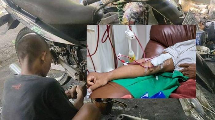 Wiji Untara (45), dipanggil Toro, tukang bengkel yang tenggelam pada kesibukan memperbaiki motor pelanggan di rumah sendiri pada Padukuhan Kepek, Kalurahan Pengasih, Kapanewon Pengasih, Kabupaten Kulon Progo, Daerah Istimewa Yogyakarta. (Kompas.com/Dani Julius)