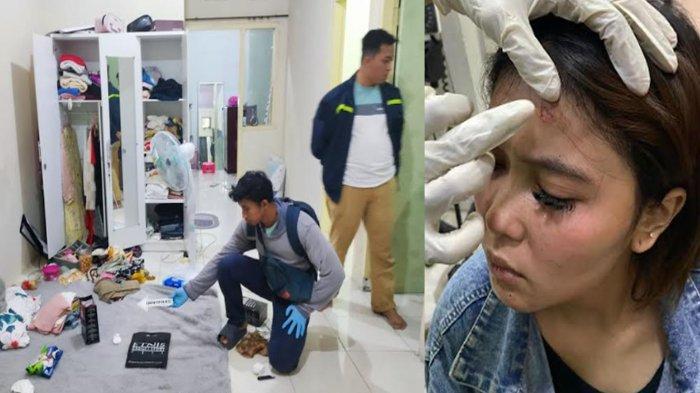 Kondisi korban perampokan di Gresik, Azizatus Sholihah usai dihajar perampok (kanan) dan proses olah TKP oleh polisi