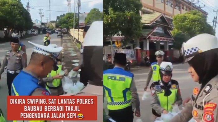 jajaran polisi bagi-bagi takjil tak ada yang ambil 1