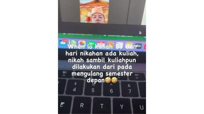 Sebuah video memperlihatkan mahasiswa tetap mengikuti kelas online padahal sedang menikah beredar viral di media sosial.