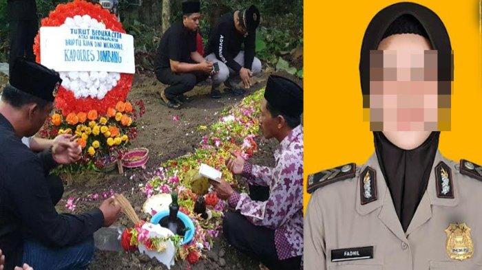 Suasana pemakaman polisi tewas dibakar istri,seorang Polwan di Mojokerto,di makam Plandaan, Kabupaten Jombang, Minggu (9/6/2024) dan sosok Polwan, Briptu FN,pelaku yang merupakan istri korban