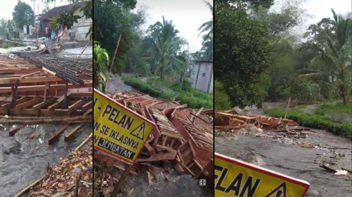 Pengerjaan proyek jembatan di Dusun Krajan, Desa Sutojayan, Kecamatan Pakisaji buyar diterjang luapan aliran sungai karena hujan deras, Selasa (24/9/2024) sore.